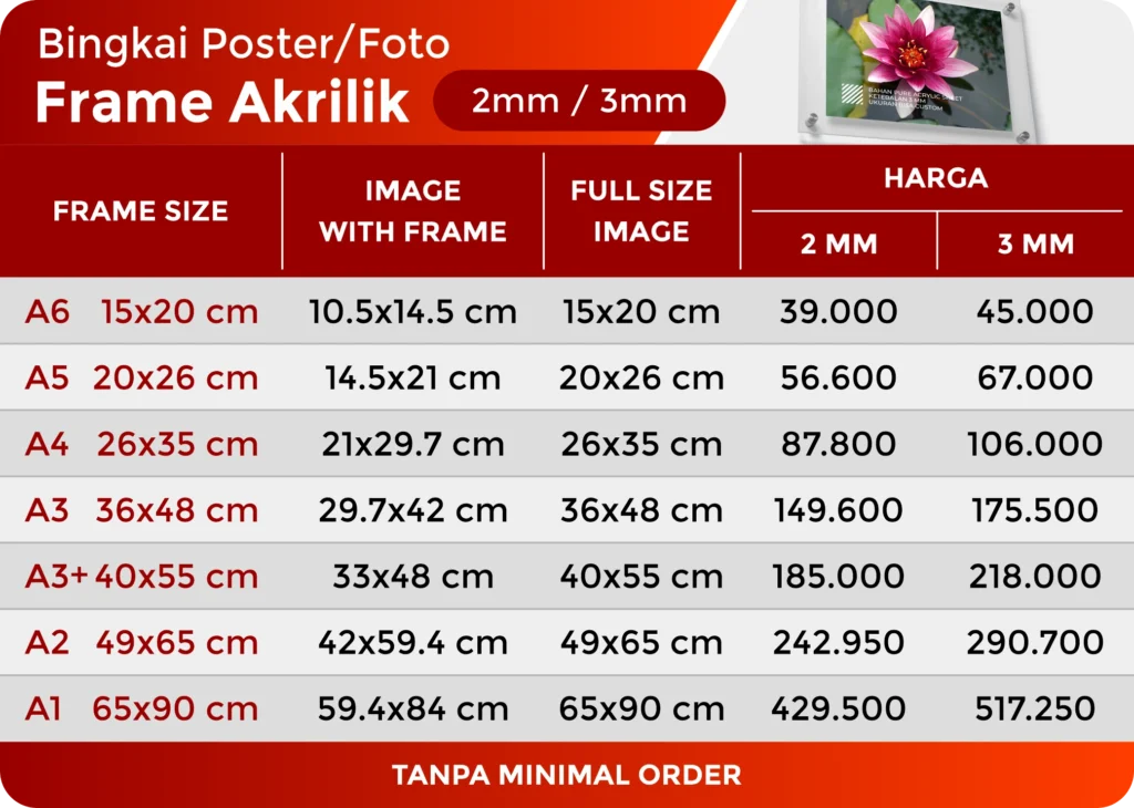 daftar harga frame akrilik ready stock