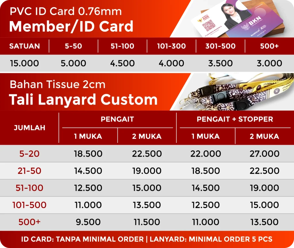 daftar harga member id card & lanyard