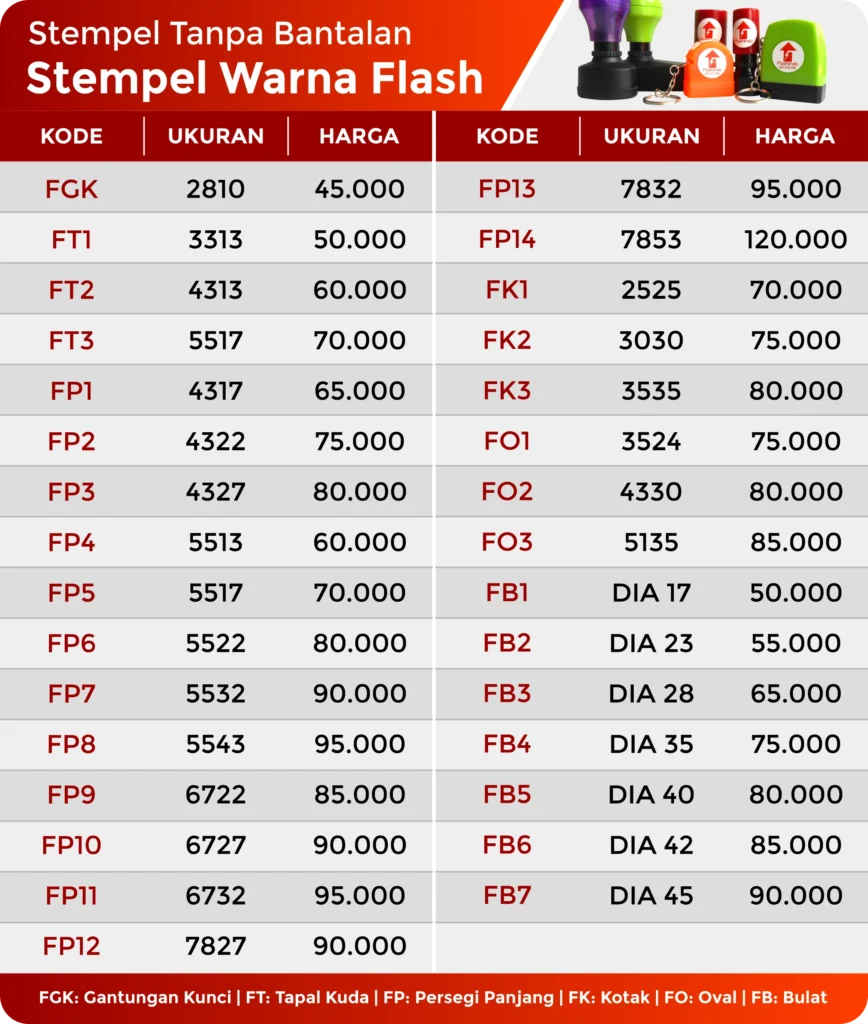 daftar harga stempel warna flash