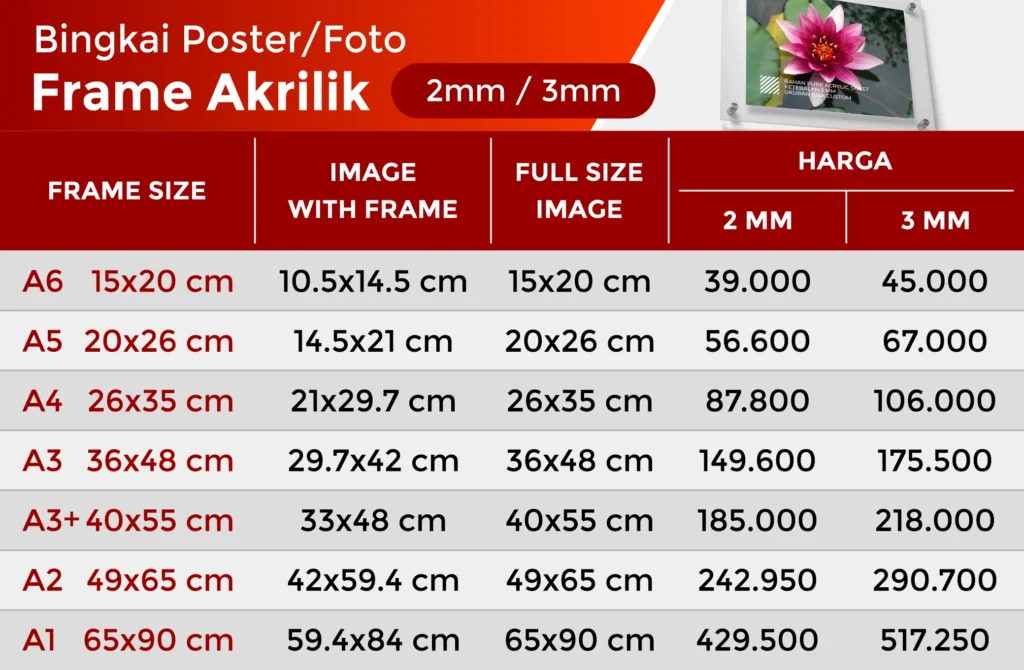 pricelist 2025 frame akrilik poster foto dinding