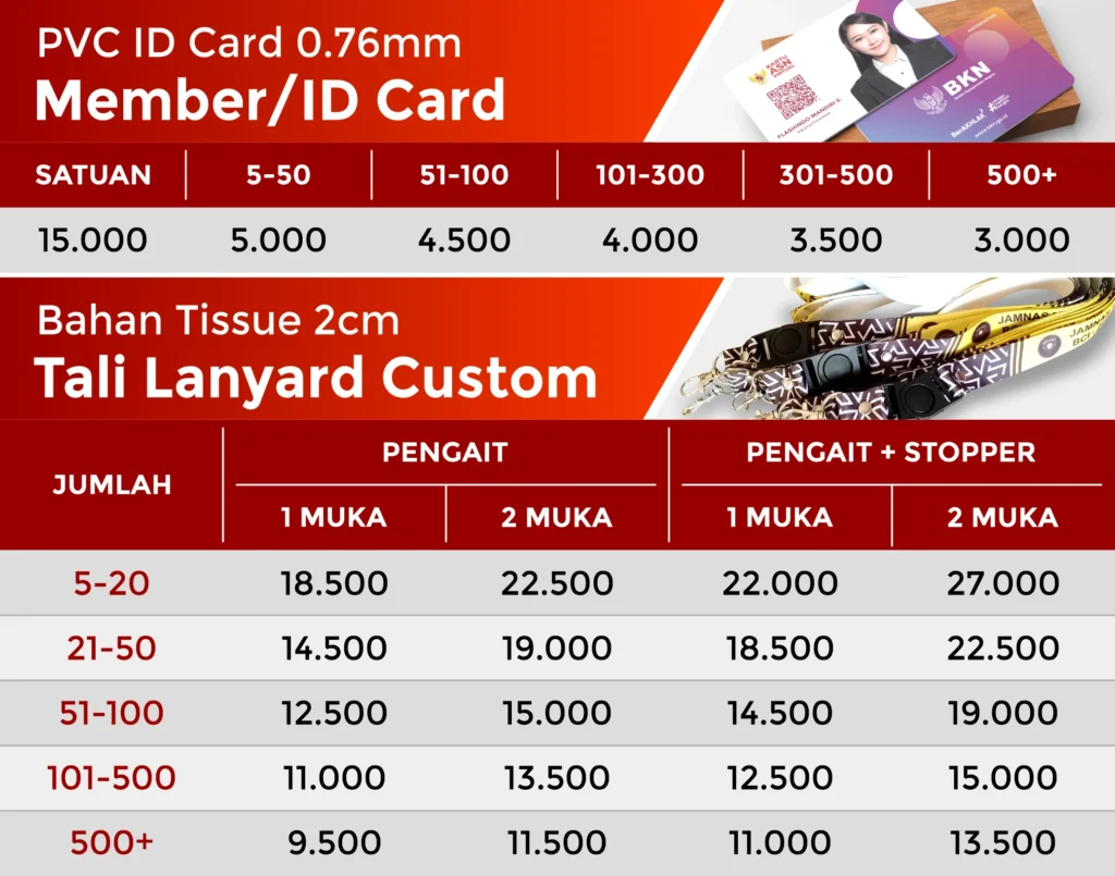 pricelist 2025 member id card & tali lanyard custom