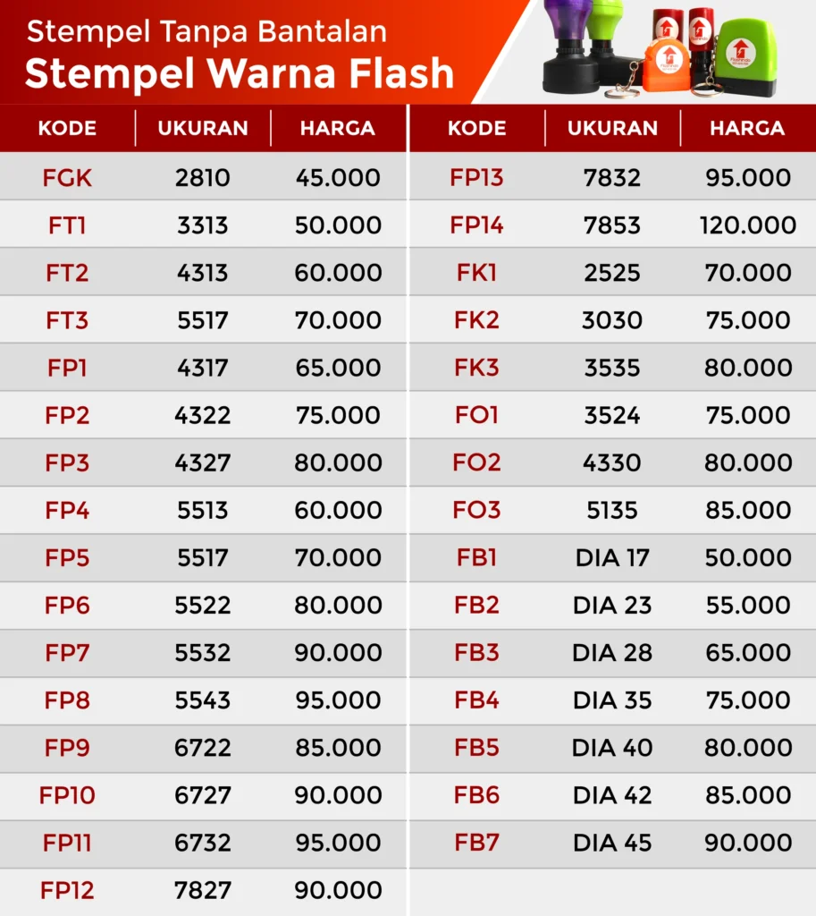 pricelist 2025 stempel warna flash